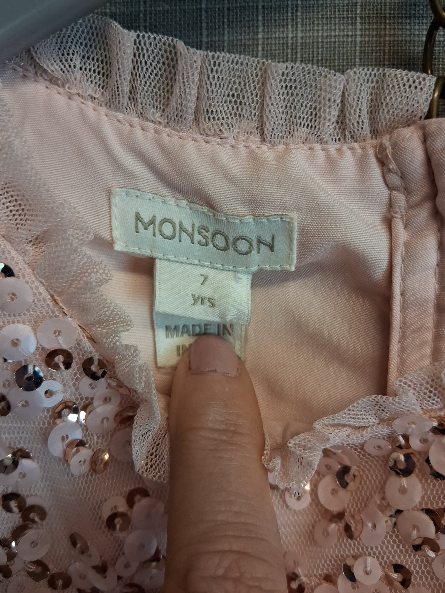 Monsoon Girls Peach Sleeveless Party Dress Sequins Age 7 Year