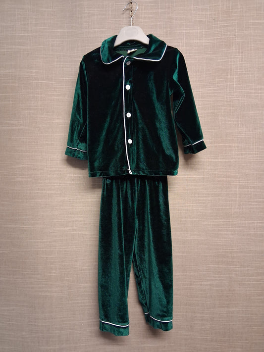 Shein Kids Green Velour Pyjamas PJs 2 Piece Set Age 2-3 Years