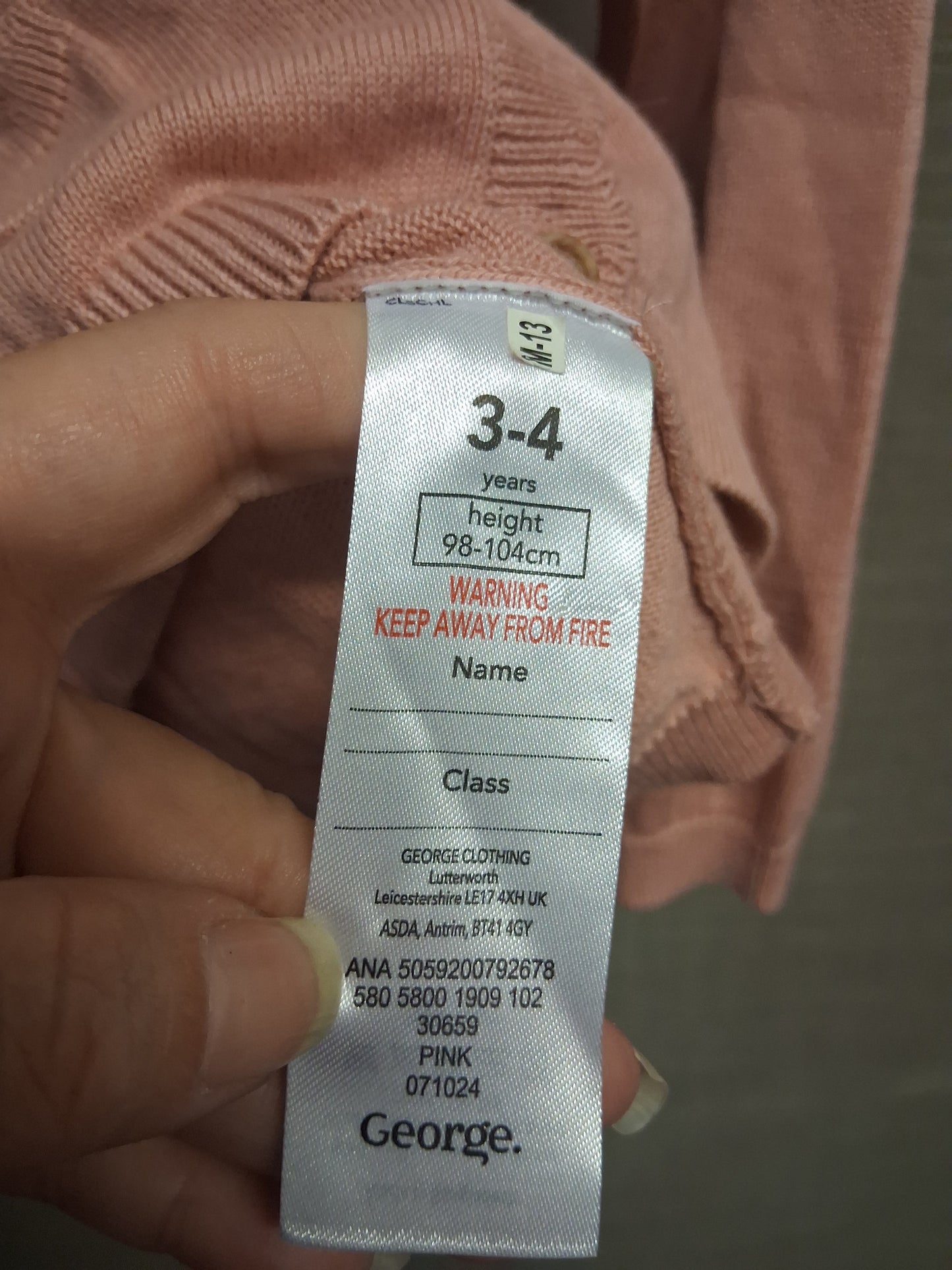 George Girls Pink Cardigan Age 3-4 Years
