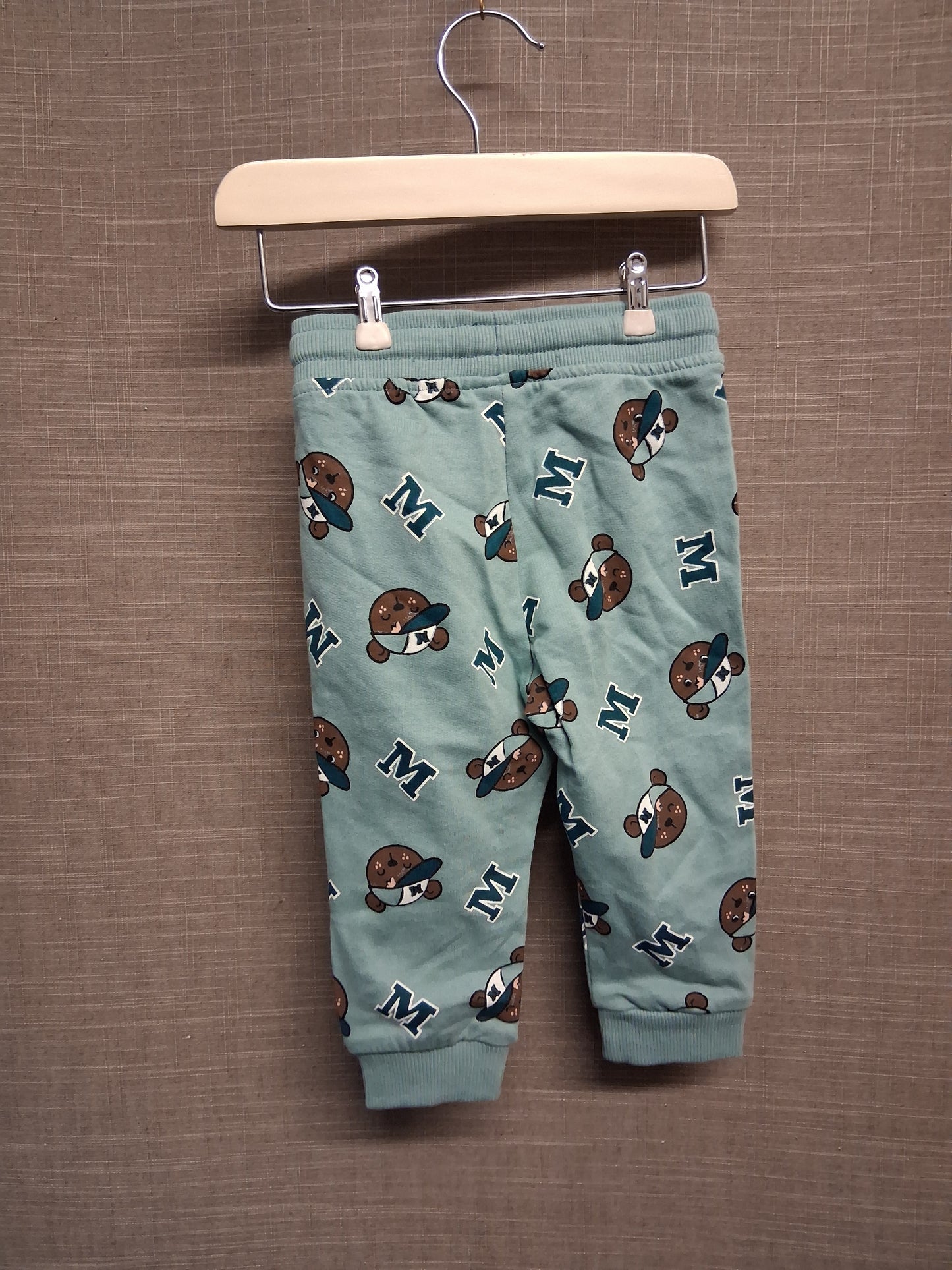 So Cute Boys Green Teddy Bear Print Joggers Age 6-9 Months