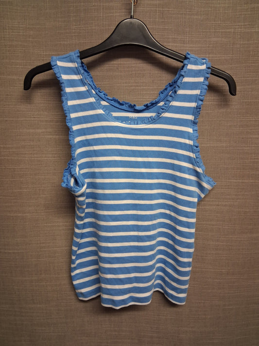 Marks and Spencer Girls Blue White Striped Vest Tank Top Age 15-16 Years