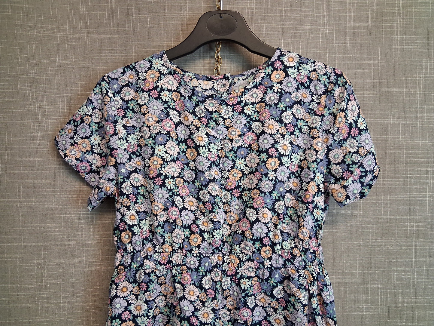 H&M Girls Blue Floral Short Sleeve Dress Age 6-7 Years