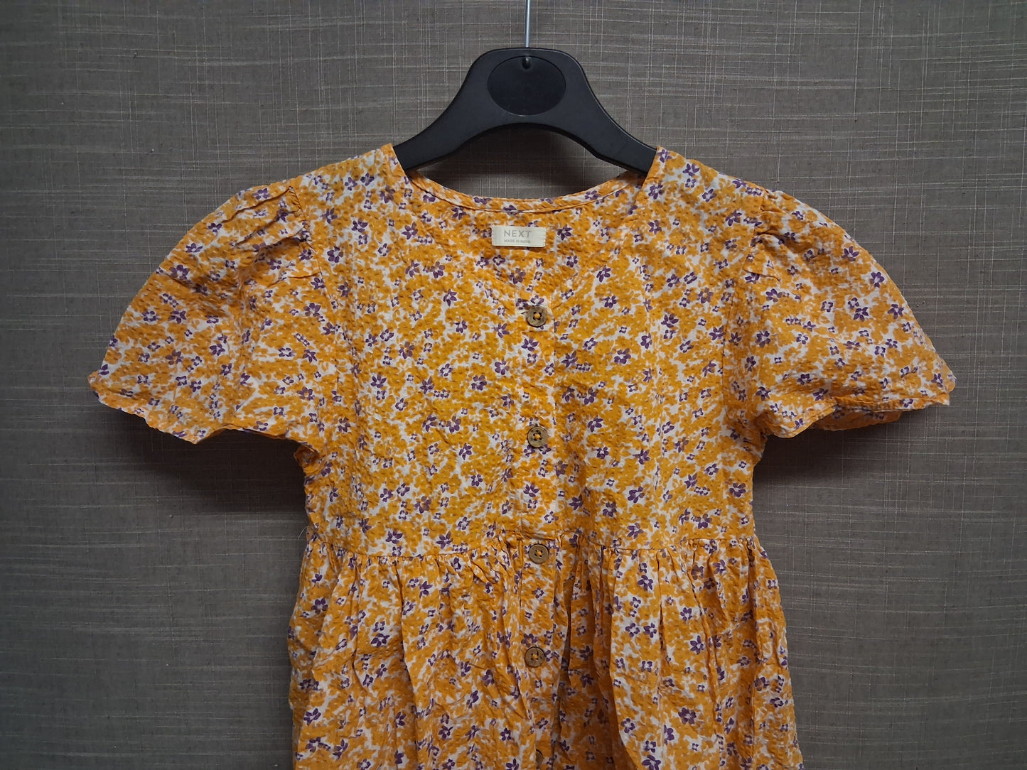 Next Girls Yellow Floral Dress Short Sleeve Age 6-7 Years