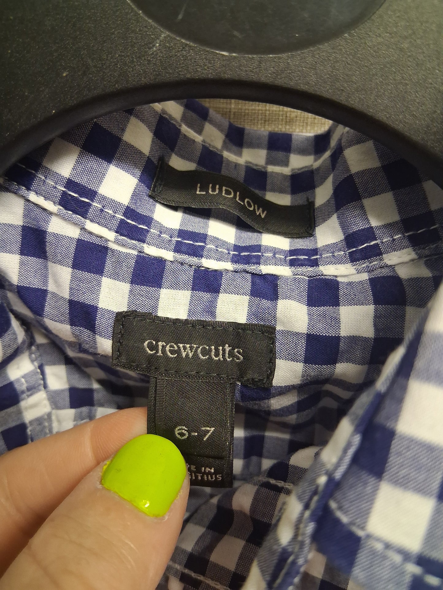 JCrew Crewcuts Ludow Boys Check Blue White Long Sleeve Shirt Age 6-7 years