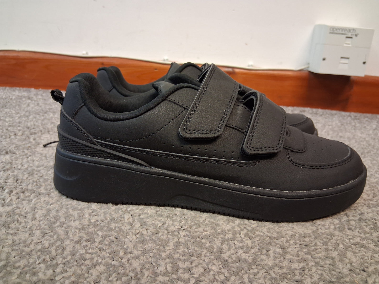F&F Boys Black School Shoes Double Strap Size 4 Faux Leather New