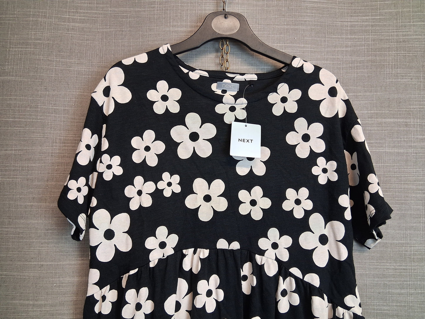 Next Girls Black White Floral Jersey Short Sleeve Dress Age 10 Years New