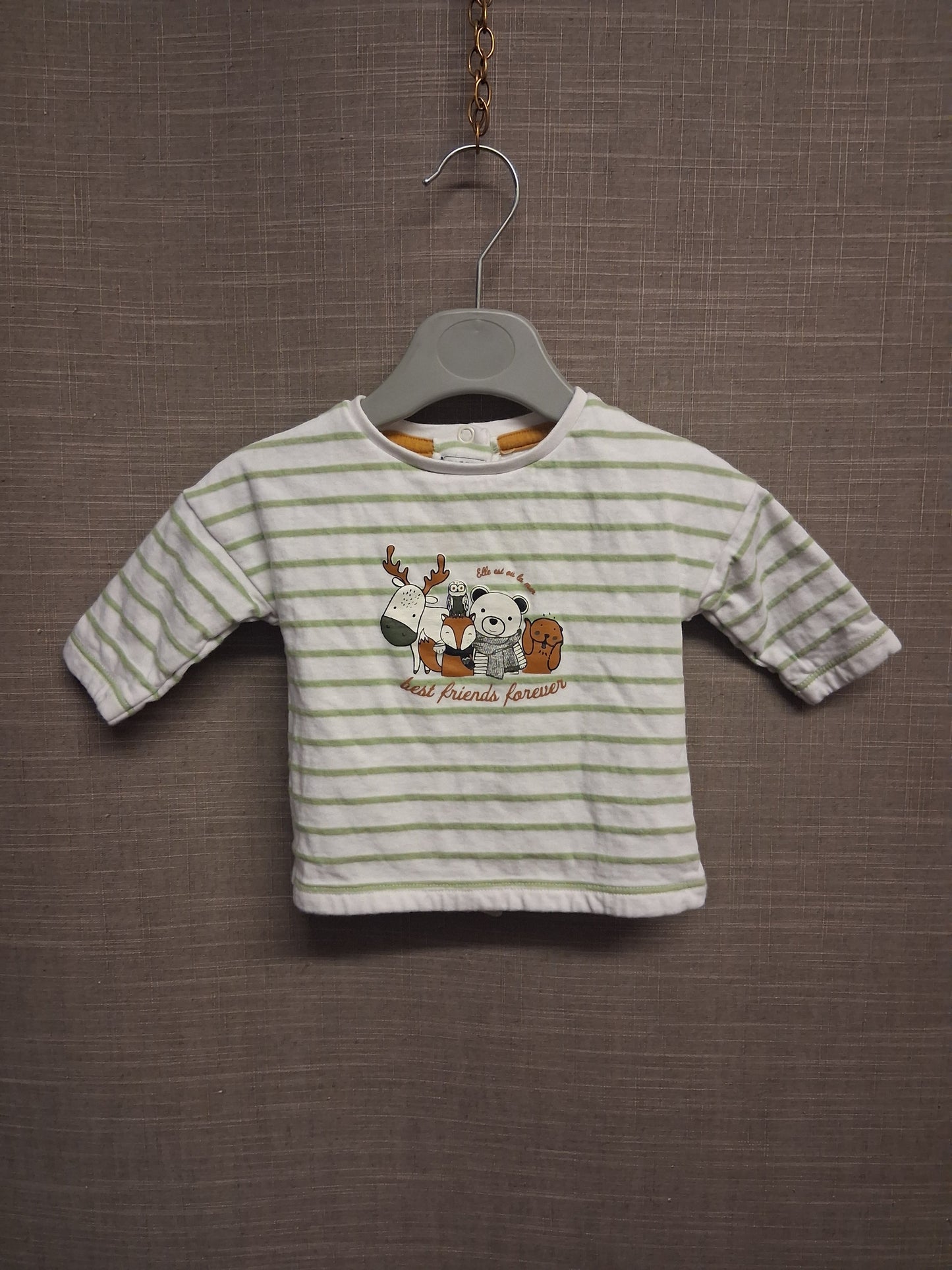 Elle Est Oula Mer? Boys Green Striped Long Sleeve T-Shirt Age 0-3 Months