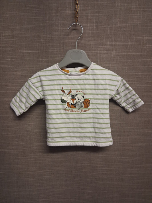 Elle Est Oula Mer? Boys Green Striped Long Sleeve T-Shirt Age 0-3 Months
