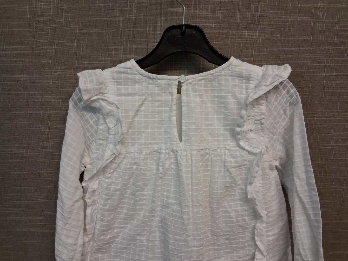 Primark Girls White Long Sleeve Blouse Ruffle Trim Top Age 6-7 Years
