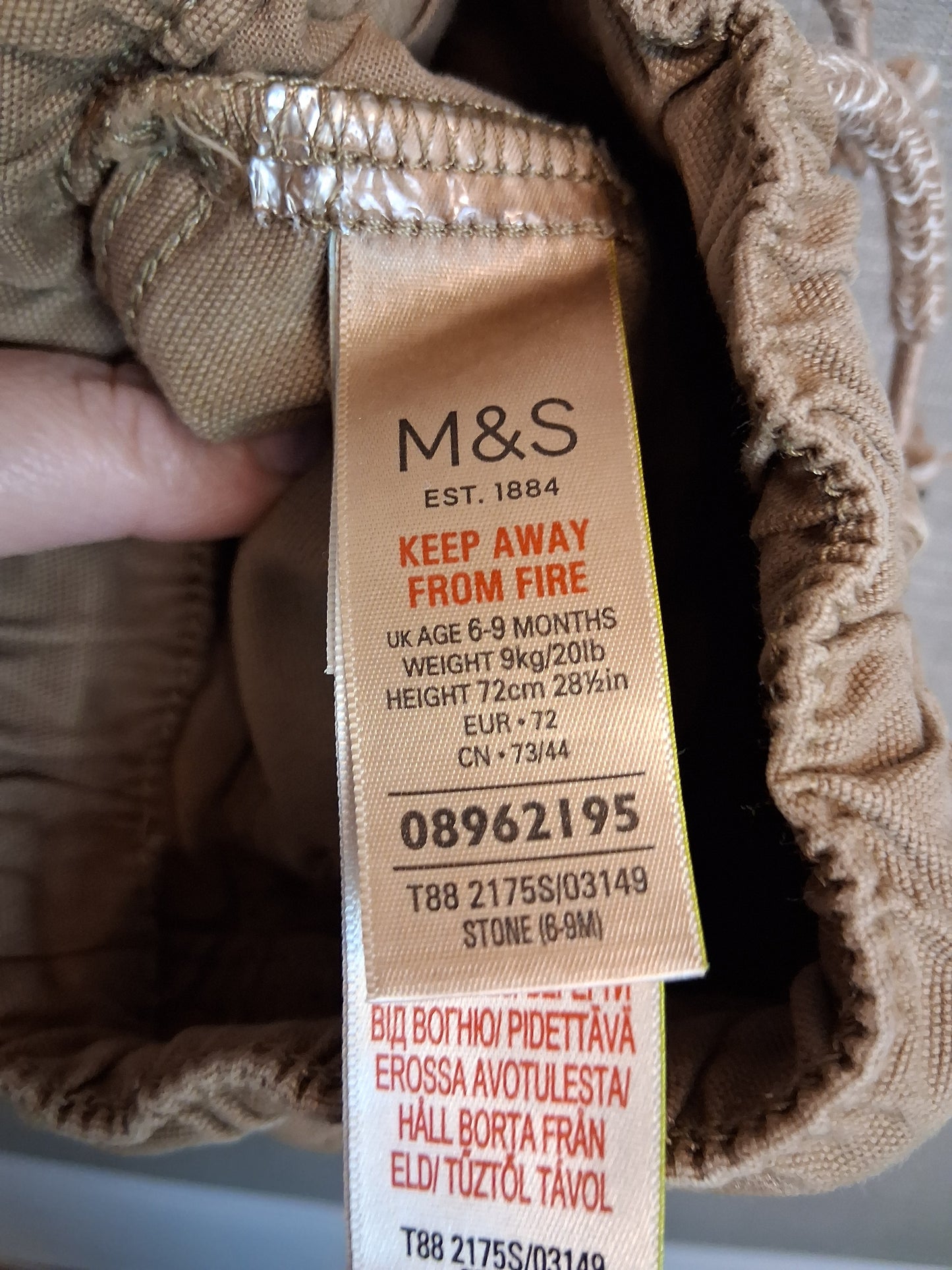 Marks and Spencer Boys Chino Brown Trousers Age 6-9 Months