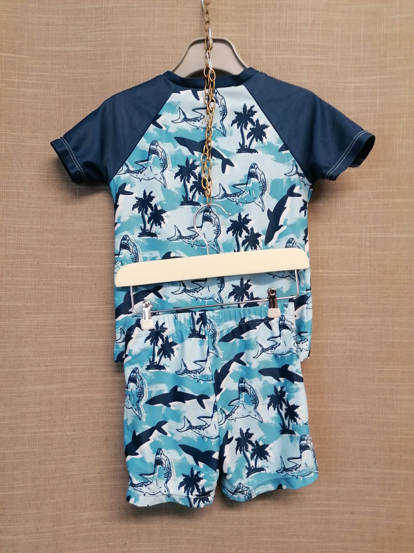Shein Boys UV 2 Piece Swimsuit Age 4 Year Blue Camouflage Print