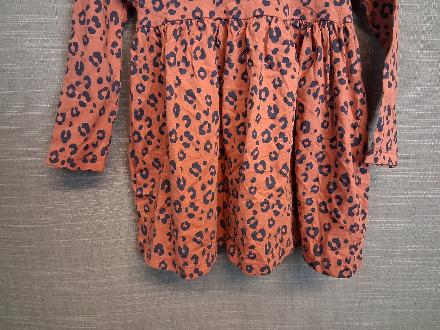 F&F Girls Orange Leopard Print Jersey Dress Long Sleeve Age 12-18 Months