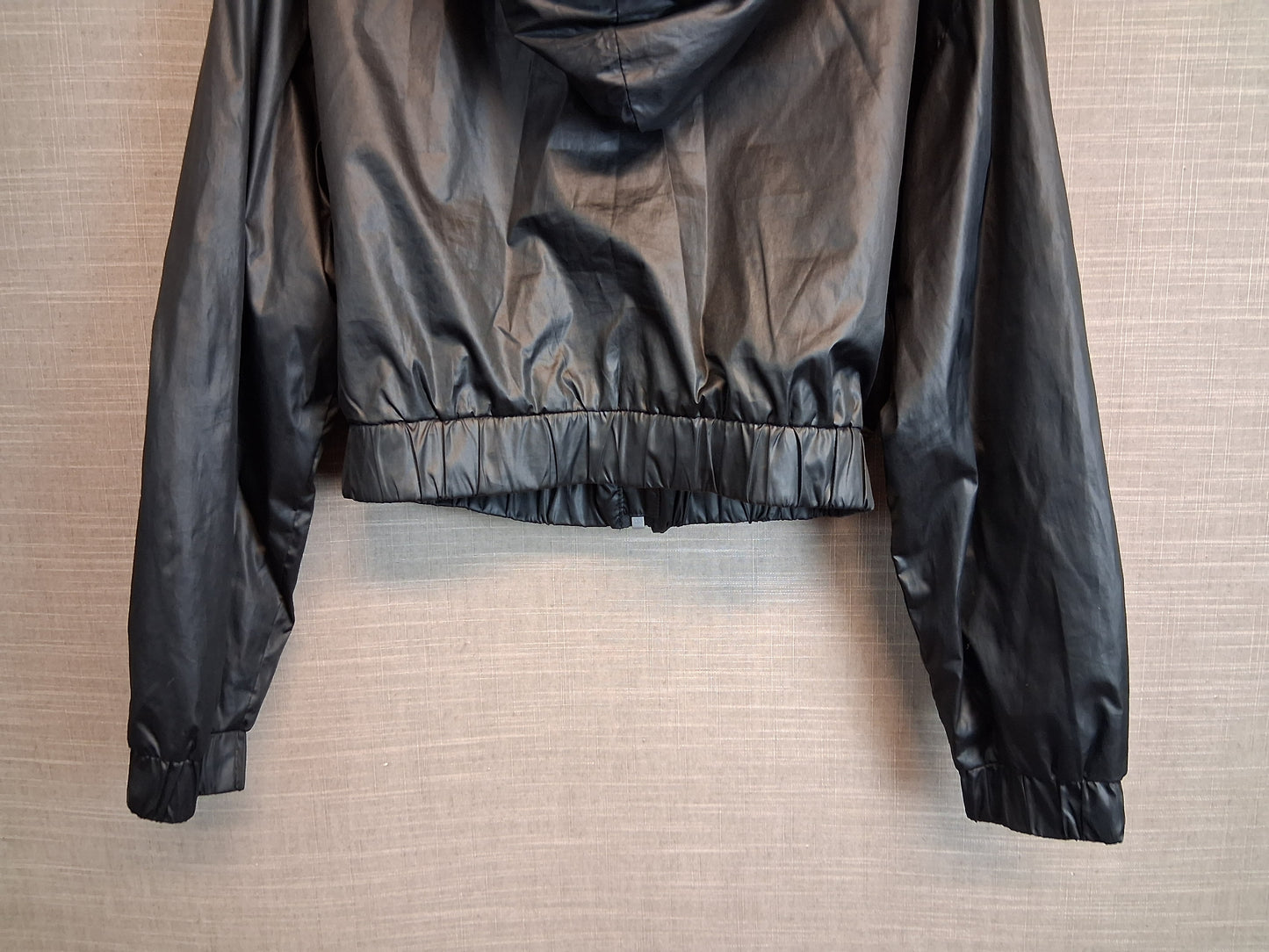 Peacocks Miss E-Vie Girls Black Shiny Cropped Jacket With Hood Age 9-10 Years