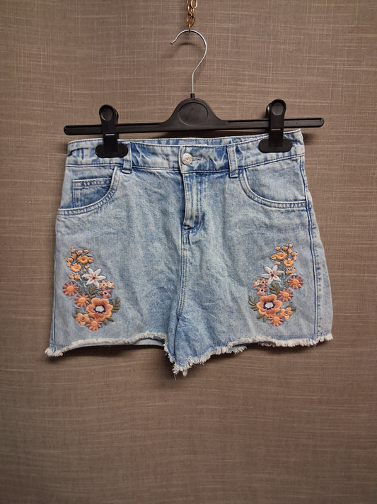 TU Girls Denim Shorts Embroidered Floral Detail Age 12 Years