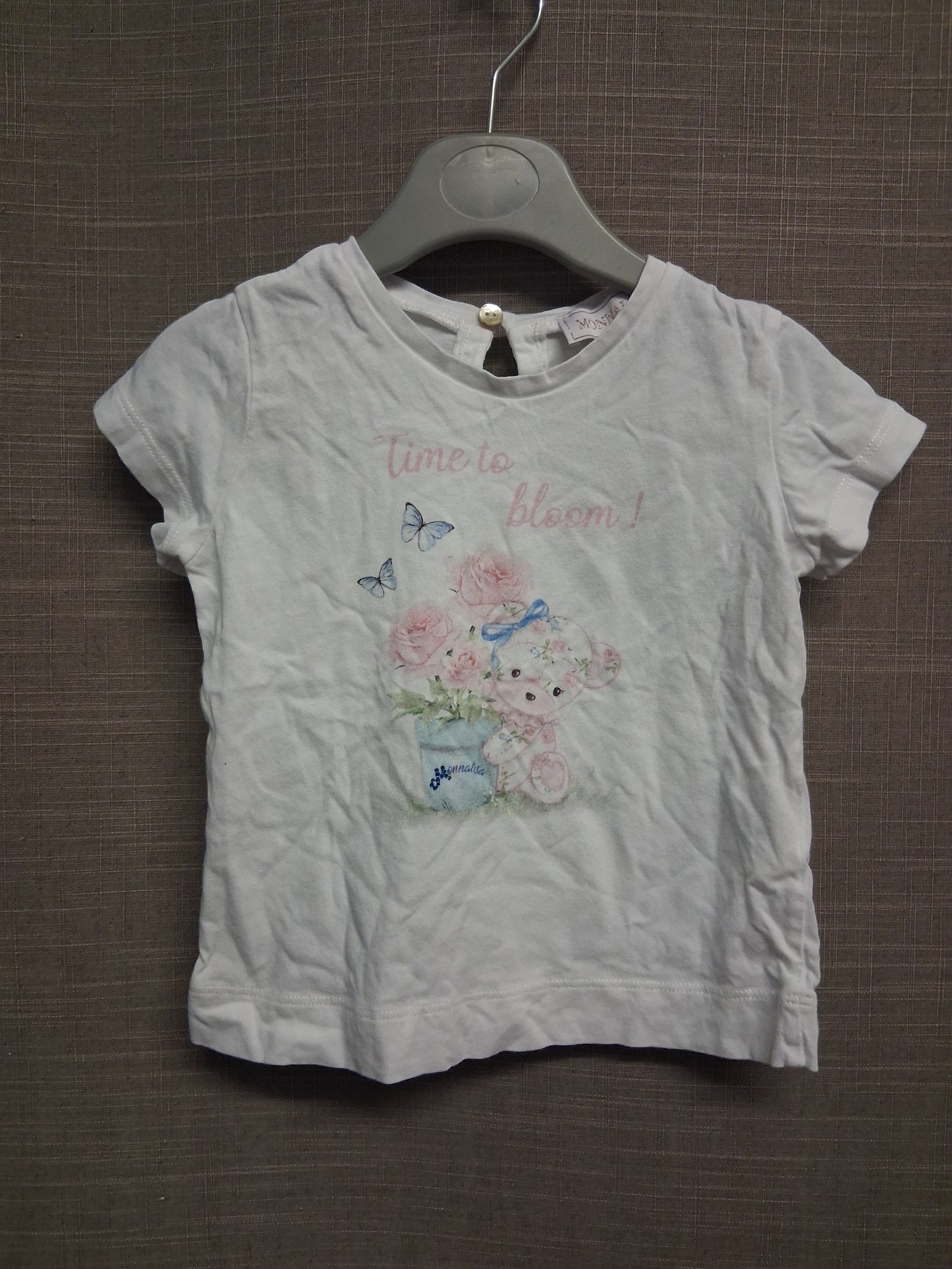 Monnalisa Girls White Short Sleeve T-Shirt Designer Traditional Age 18 Months
