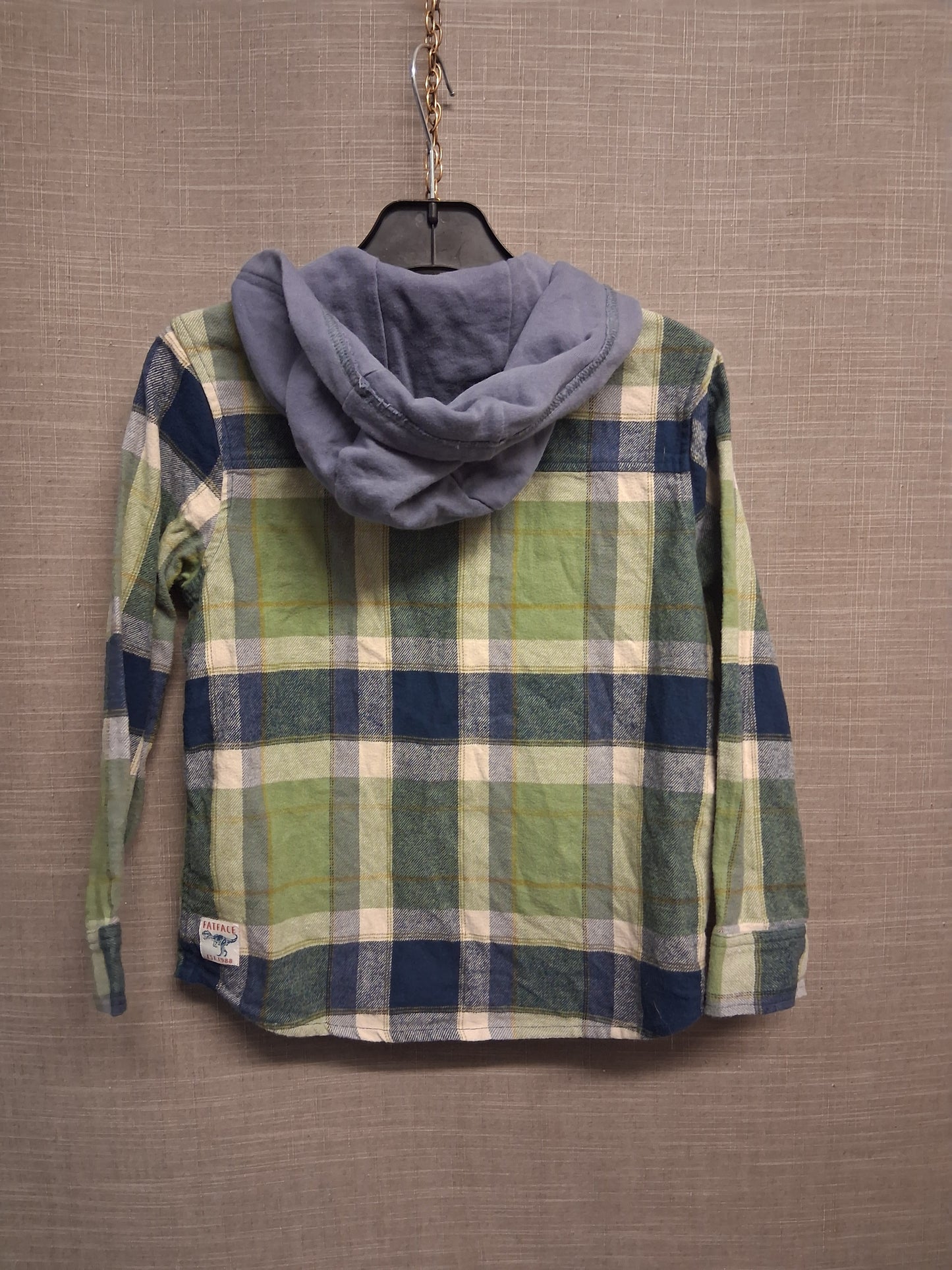 FatFace Shacket Green Blue Check Hooded Full Zip Cotton Age 6-7 Years