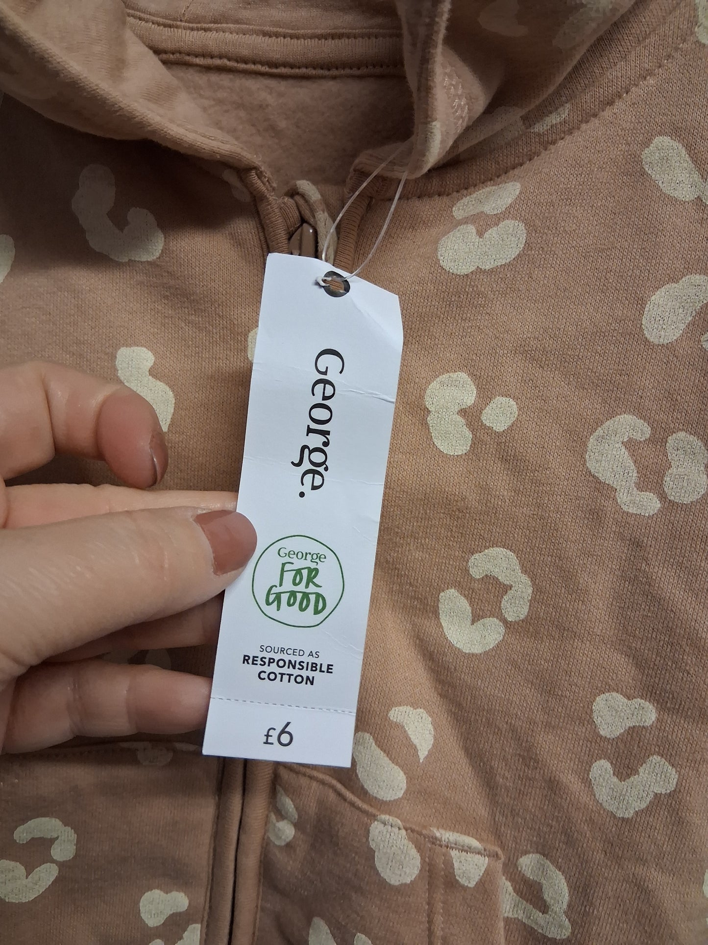 George Girl Beige Jersey Hoodie Animal Print Age 2-3 Years New