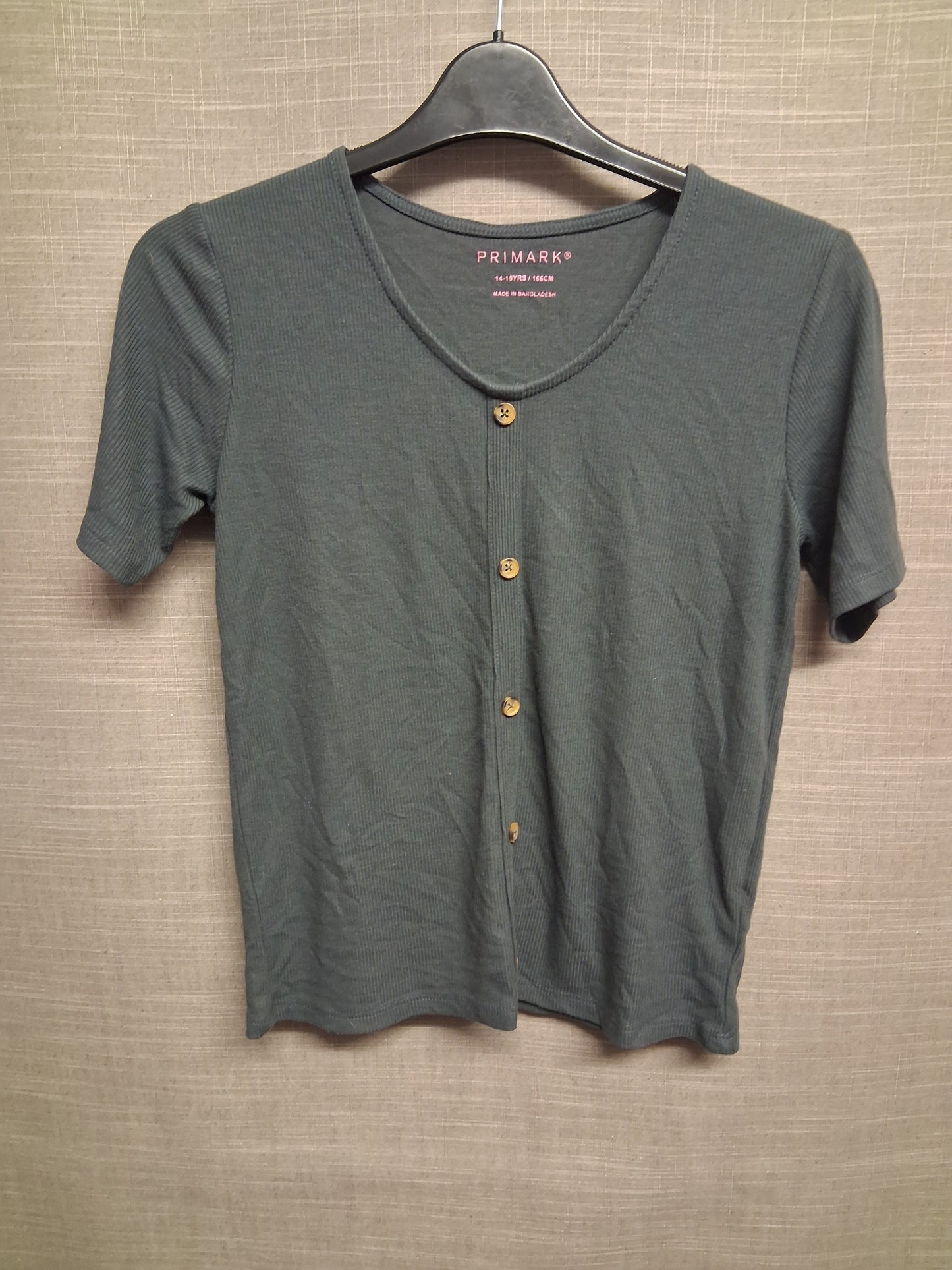Primark Girls Grey Short Sleeve Ribbed Scoop Neck T-Shirt Age 14-15 Years
