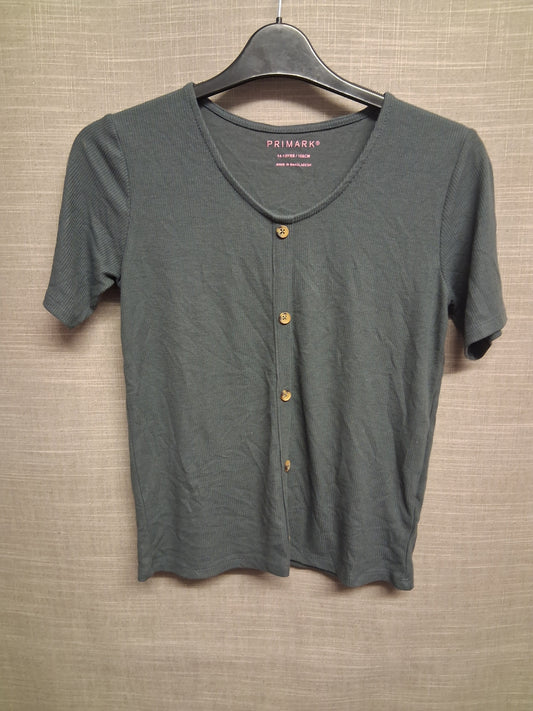 Primark Girls Grey Short Sleeve Ribbed Scoop Neck T-Shirt Age 14-15 Years