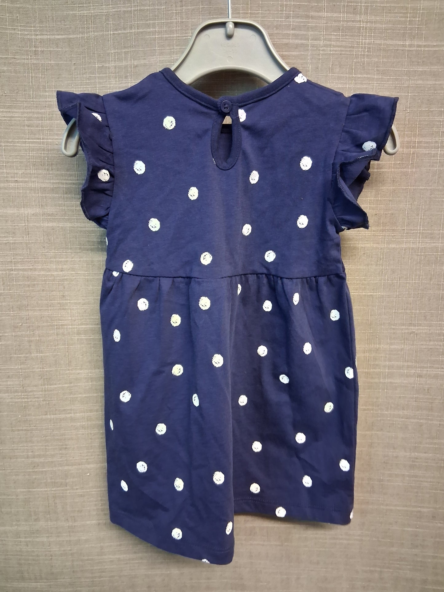 George Girls Blue Spotty A Line Dress Jersey Age 9-12 Months