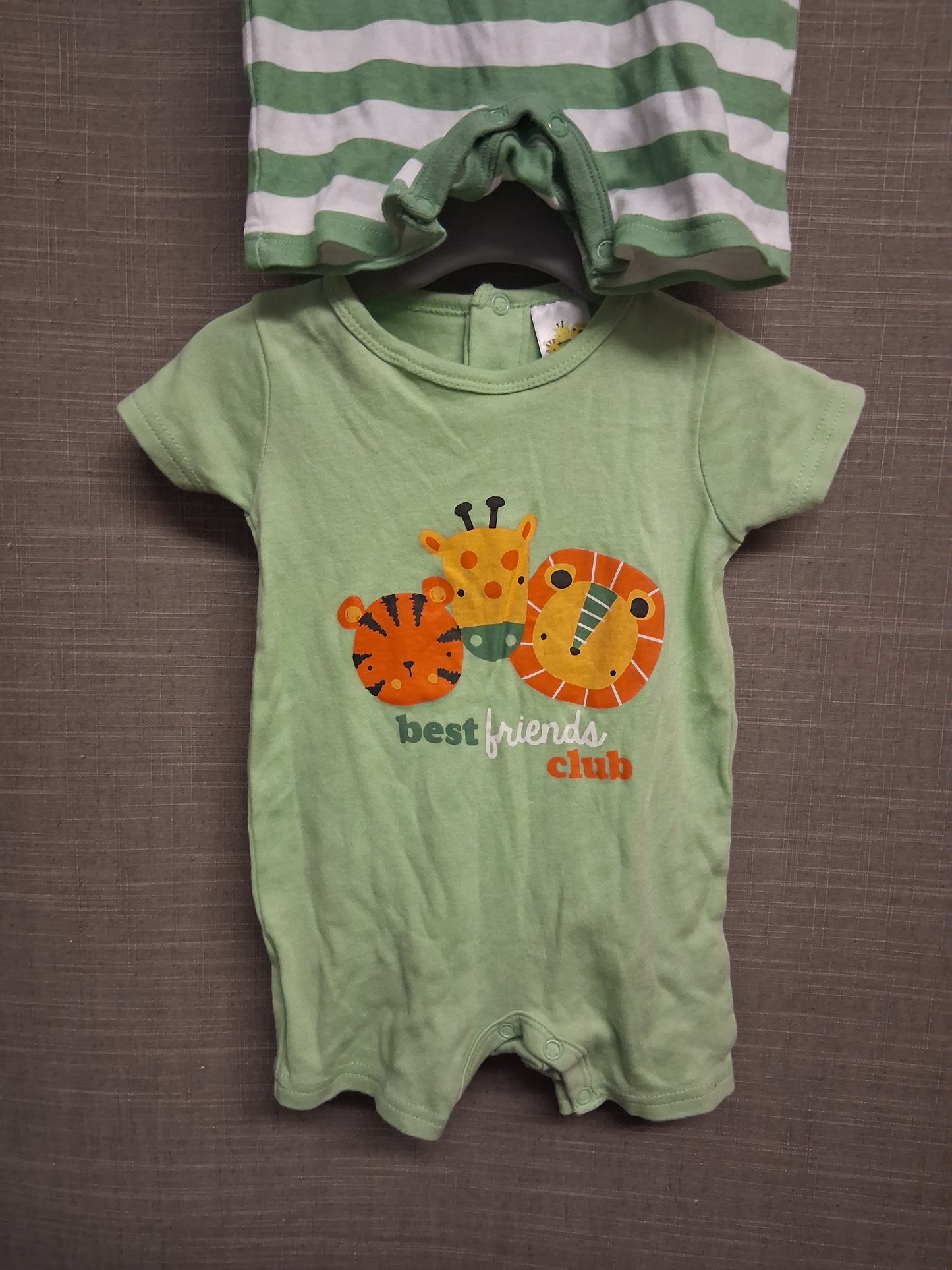 B&M Boys Summer Rompers 2 Pk Short Sleeve Green & White Age 3-6 Months