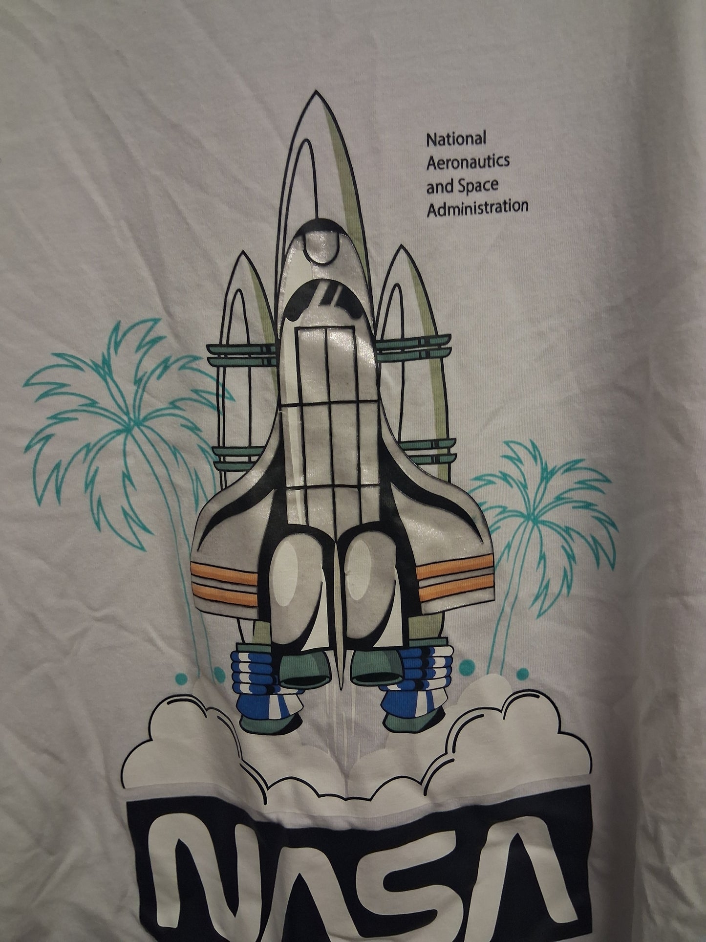 Marks and Spencer Nasa Theme Rocket T-Shirt Short Sleeve White Age 8-9 Years