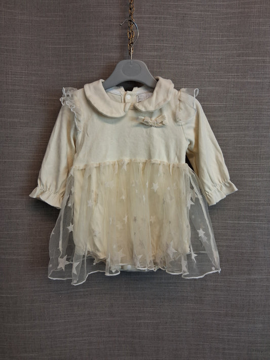 Bonbons Girls Long Sleeve Dress Cream Mesh Skirt Age 6 Months