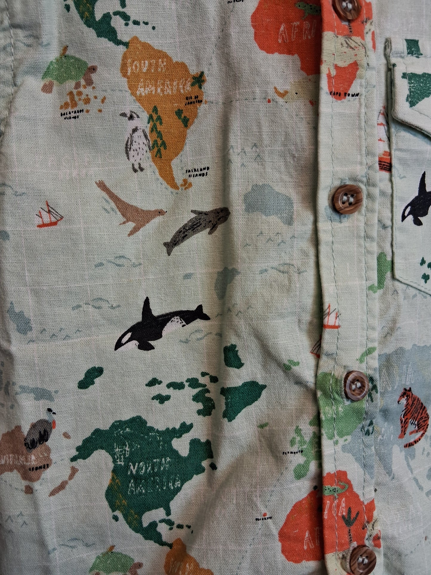 TU Boys Short Sleeve Shirt Green Map of the World Age 5-6 Years