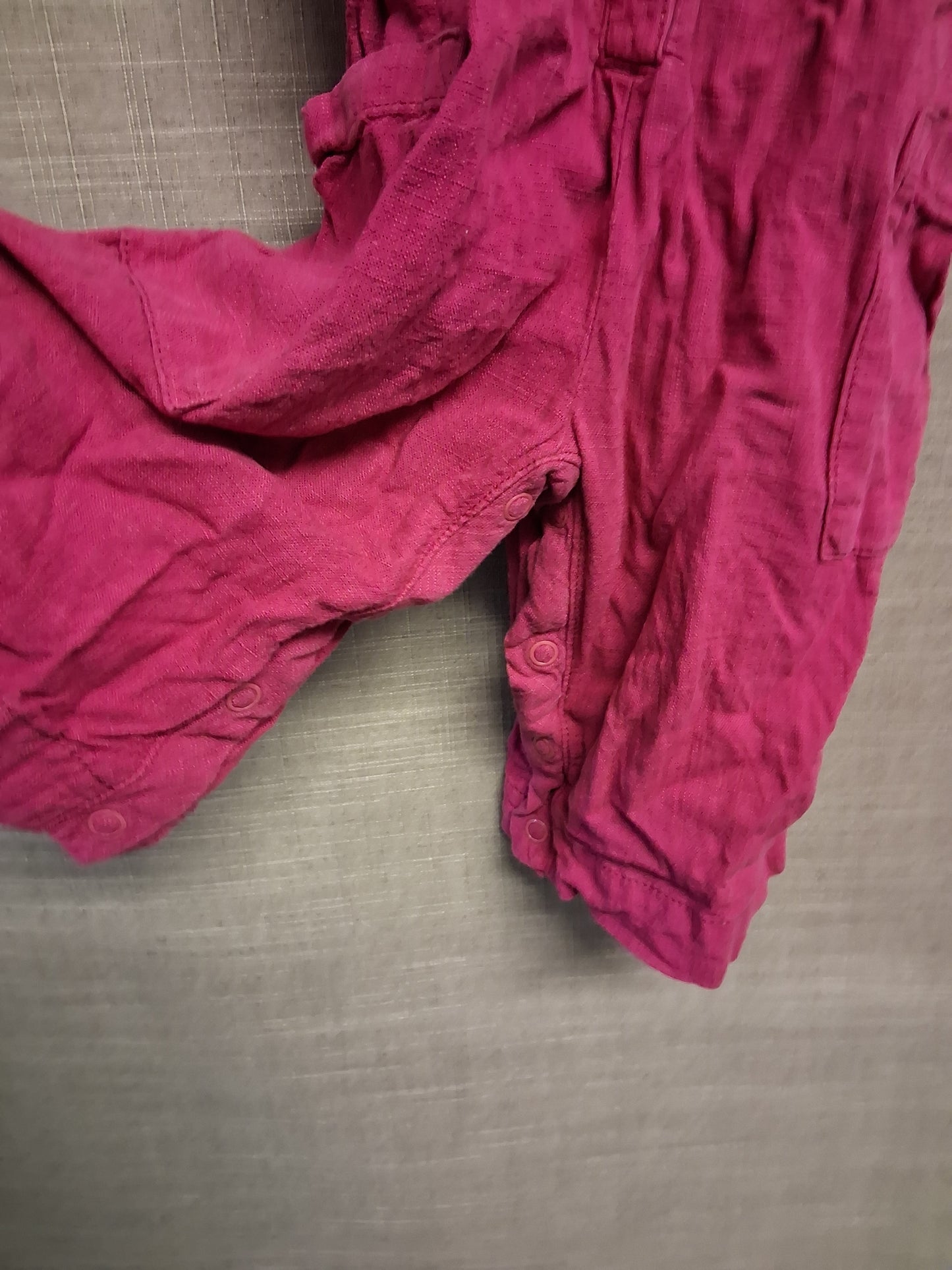 Next Girls Raspberry Red Linen Blend Dungarees Age 12-18 Months Pockets