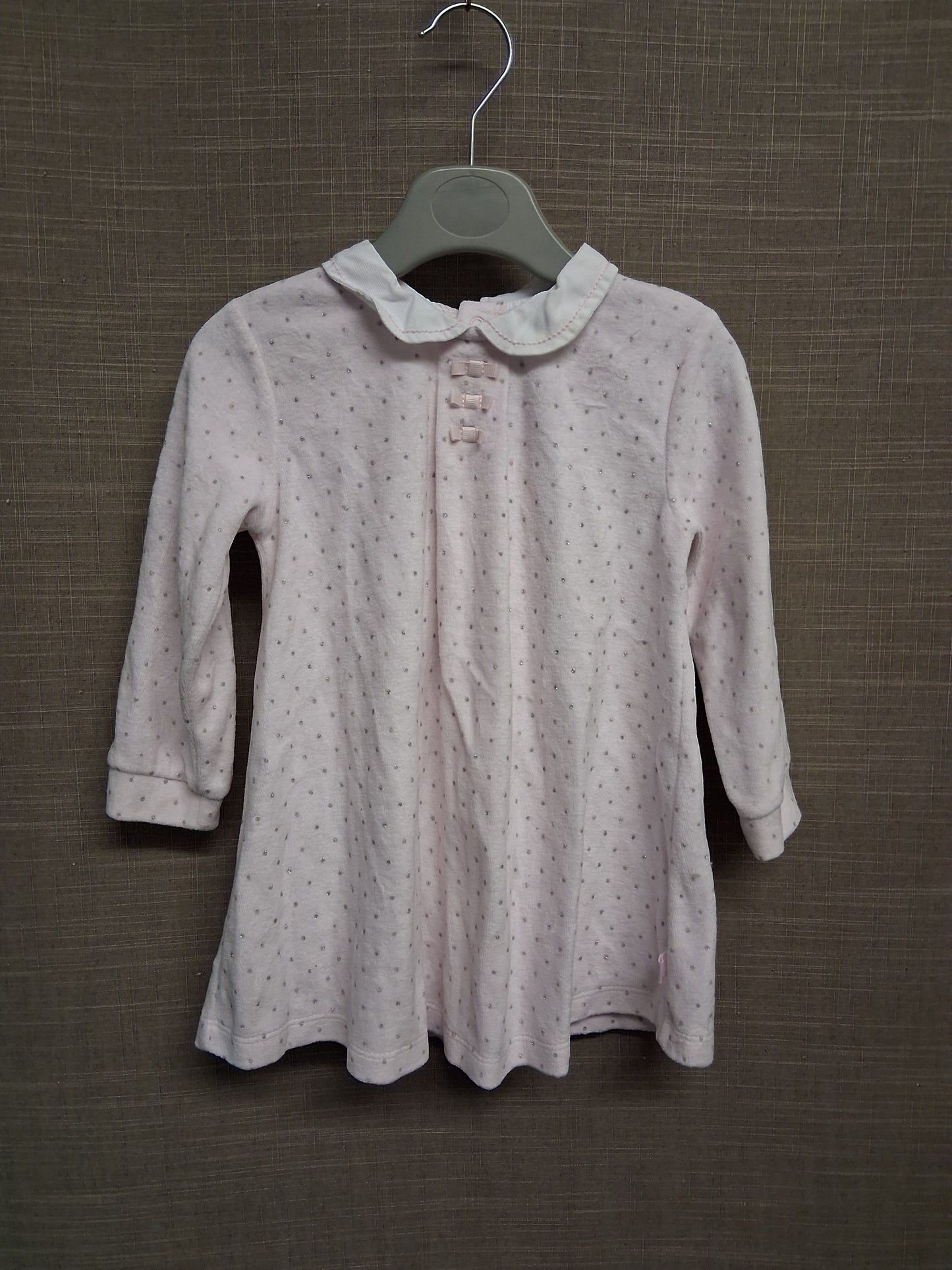 Tutto Piccolo Girls Pale Pink Silver Spot A Line Velour Style Dress Age 12-18 Months