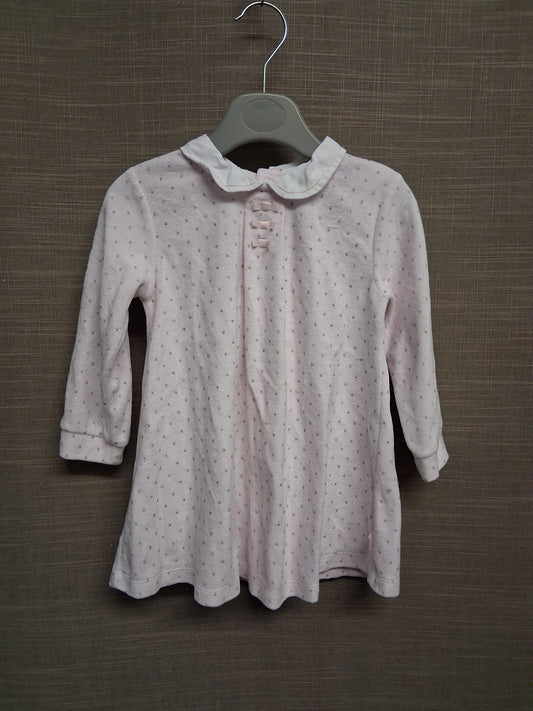 Tutto Piccolo Girls Pale Pink Silver Spot A Line Velour Style Dress Age 12-18 Months