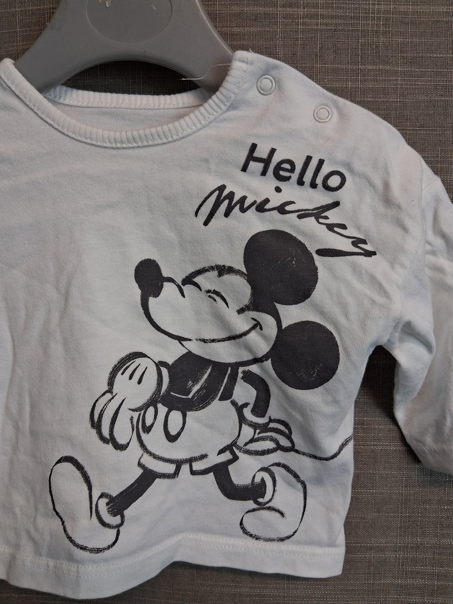 Disney Mickey Mouse White Long Sleeve T-Shirt Age 0-3 Months