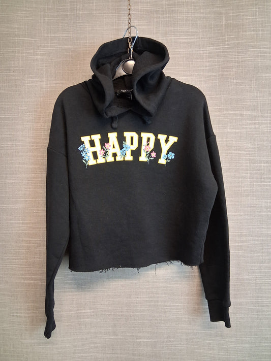 New Look Girls Black Cropped Hoodie Fray Hem Age 12-13 Years
