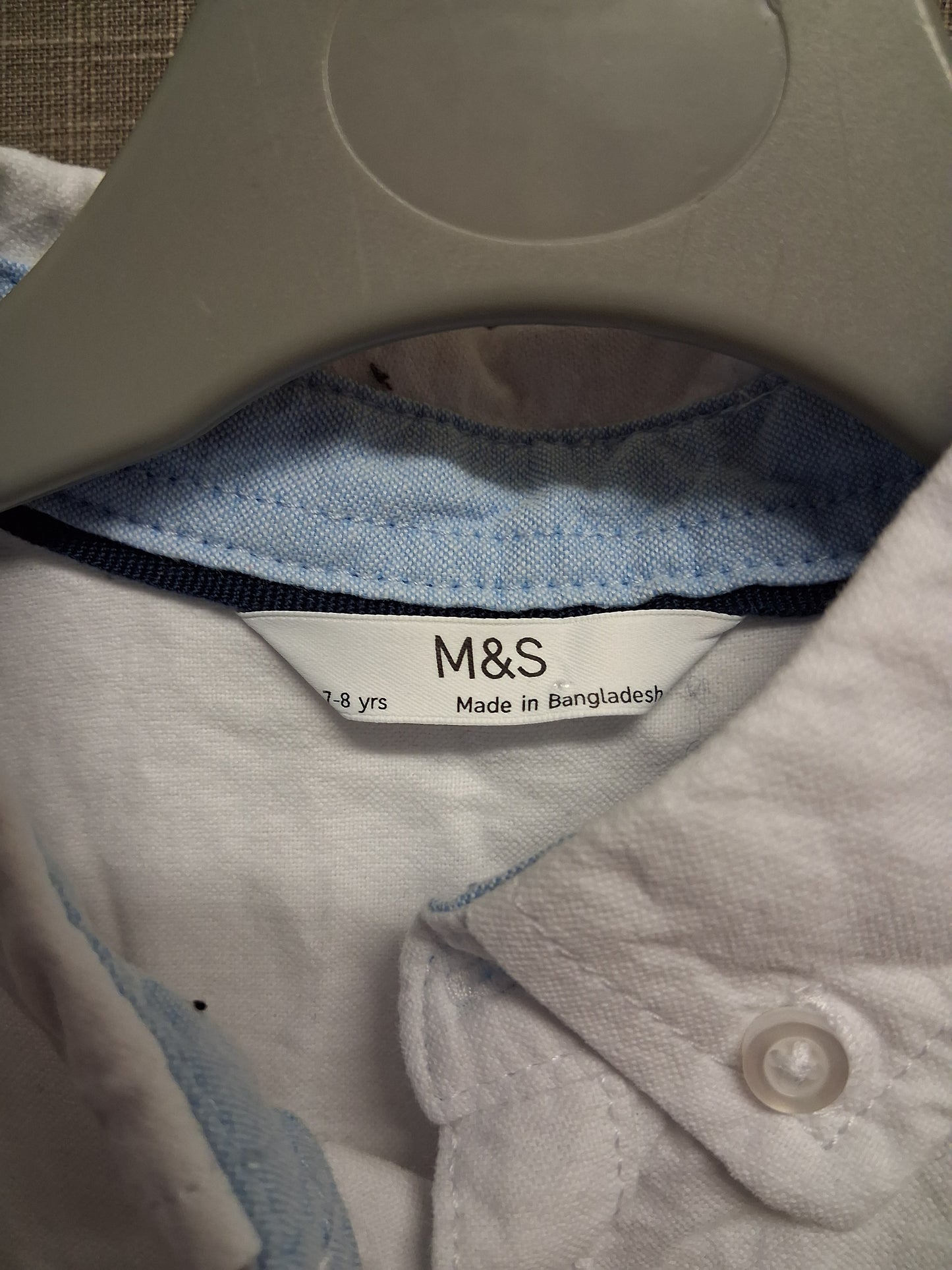 Marks & Spencer White Short Sleeve Shirt Button Through Age 7-8 Years
