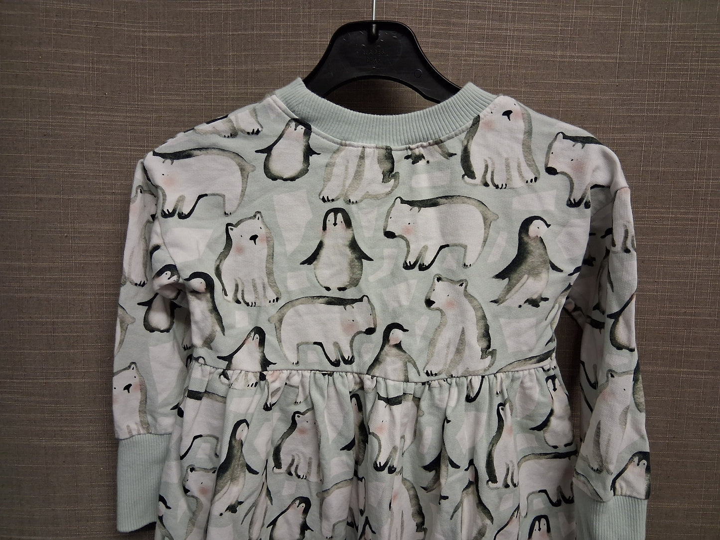 Next Girls Grey Blue Penguin Polar Bear Jumper Dress Jersey Age 3-4 Years