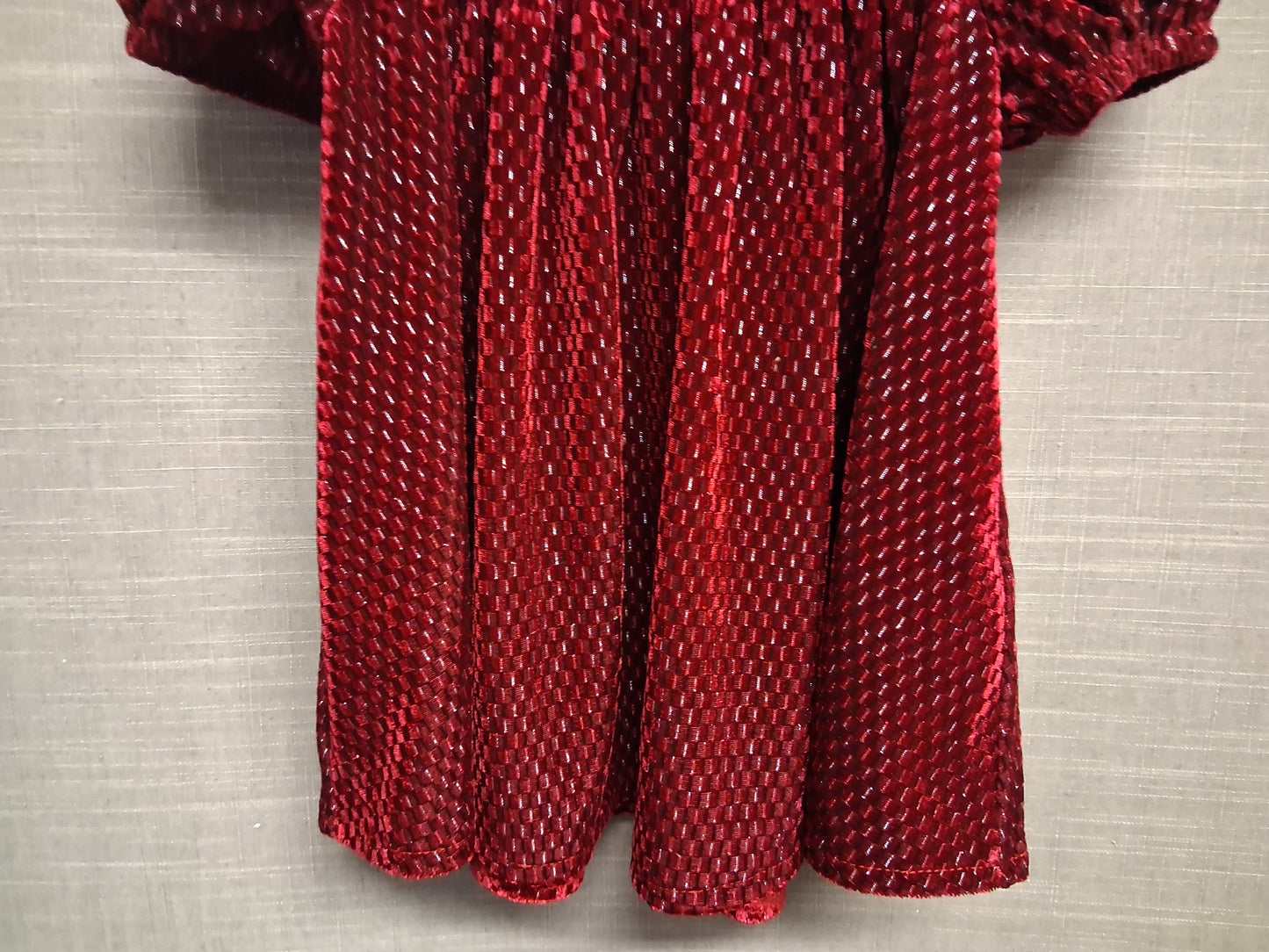 Next Girls Red Velour Dress Short Sleeve Gold Fleck Age 3-6 Months
