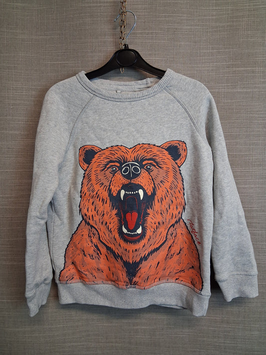 Fat Face Boys Sweater Grey Bear Graphic Print Age 8-9 Years