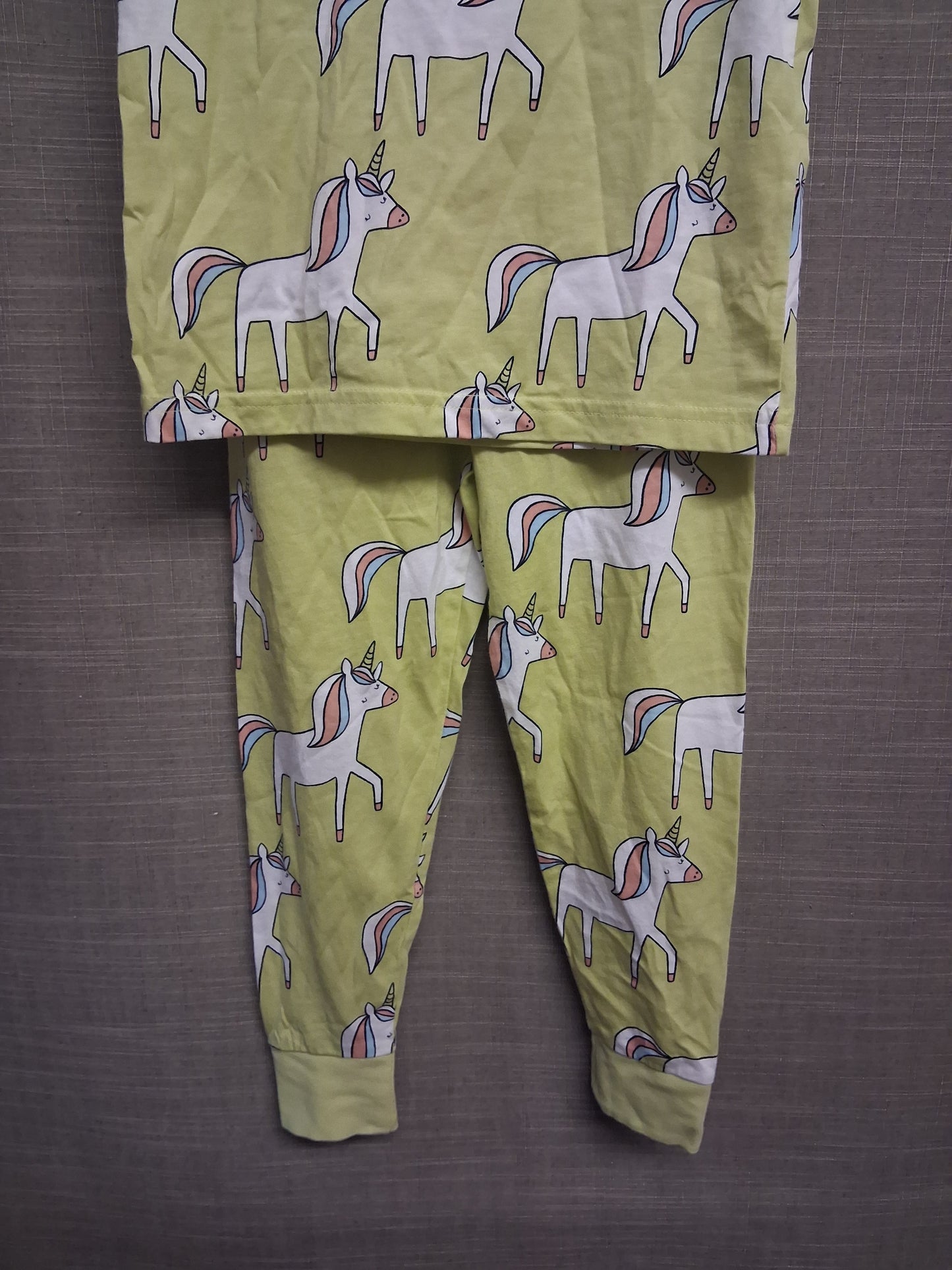 George Girls Lime Green Unicorn 2 Piece PJs Pyjamas Set Age 4-5 Years