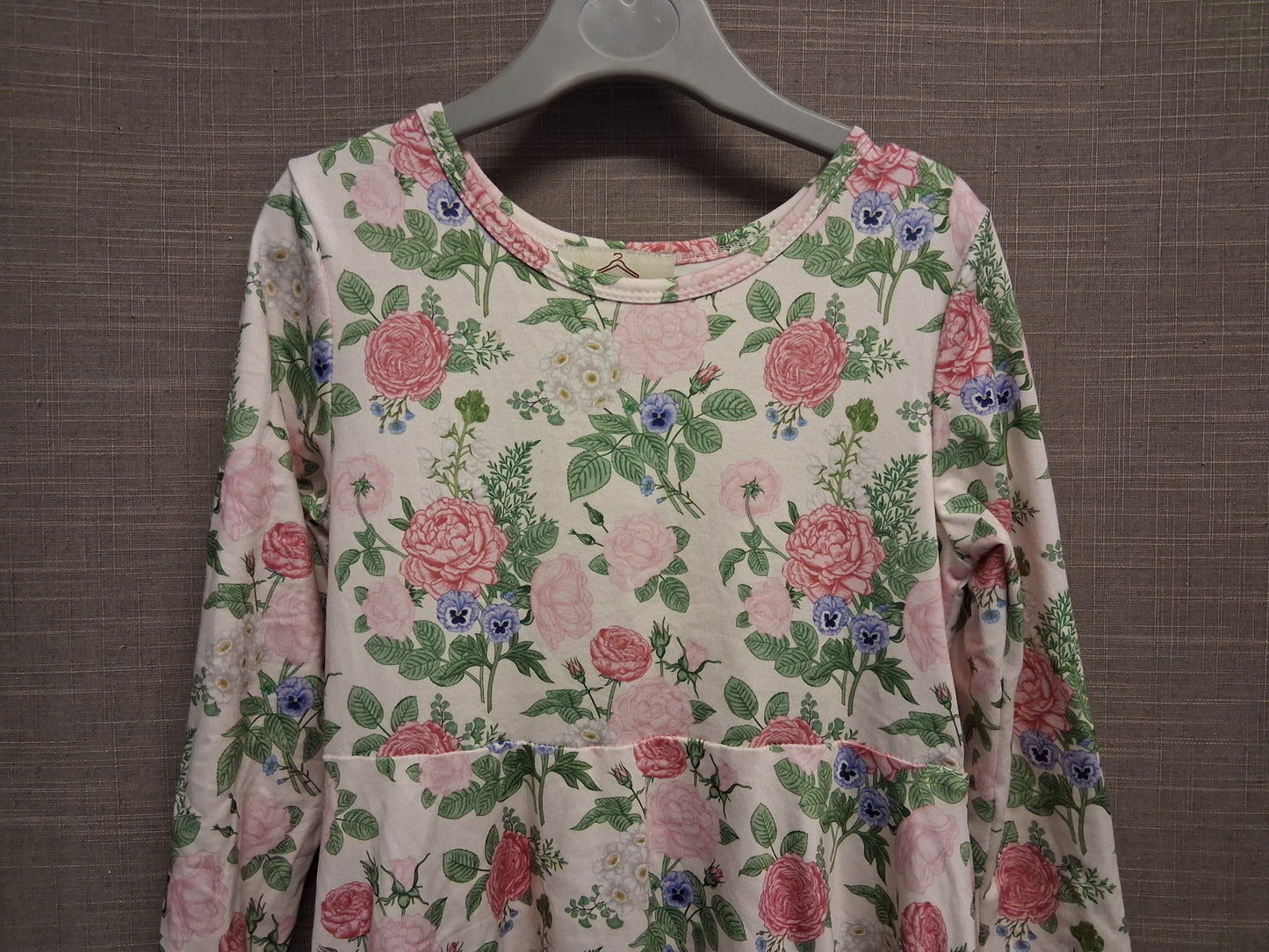 Dolly Wears Cream Floral Long Sleeve A Line Jersey Dress Age 4-5 Years