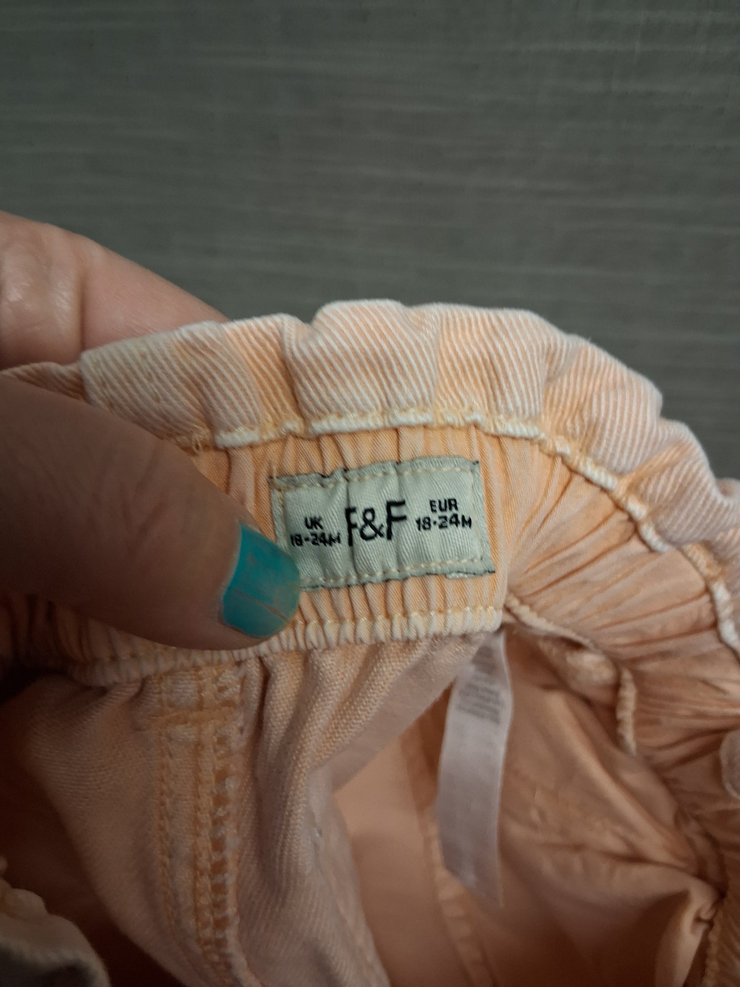 F&F Girls Peach Denim Paperbag Mom Jeans Age 18-24 Months