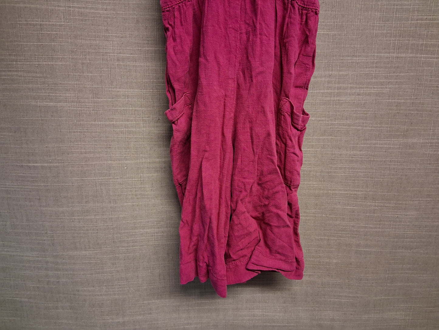 Next Girls Raspberry Red Linen Blend Dungarees Age 12-18 Months Pockets