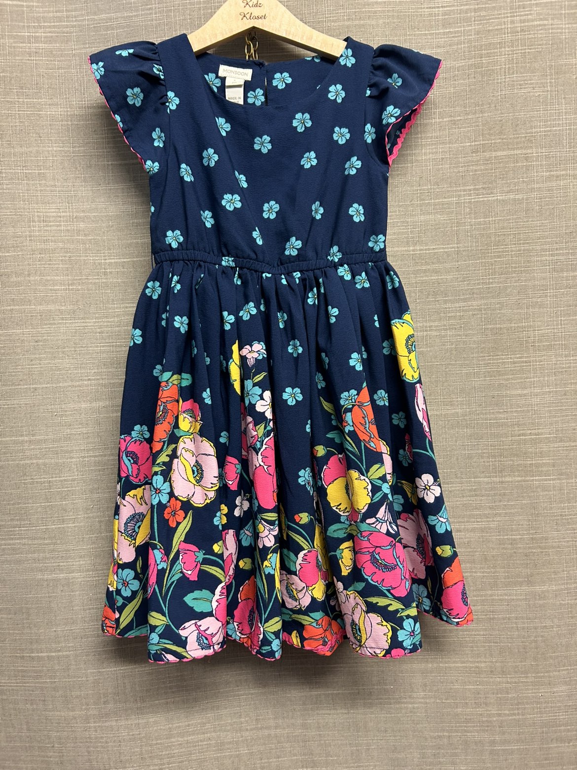 Monsoon Blue Floral Summer Dress Short Sleeve Age 4 Years