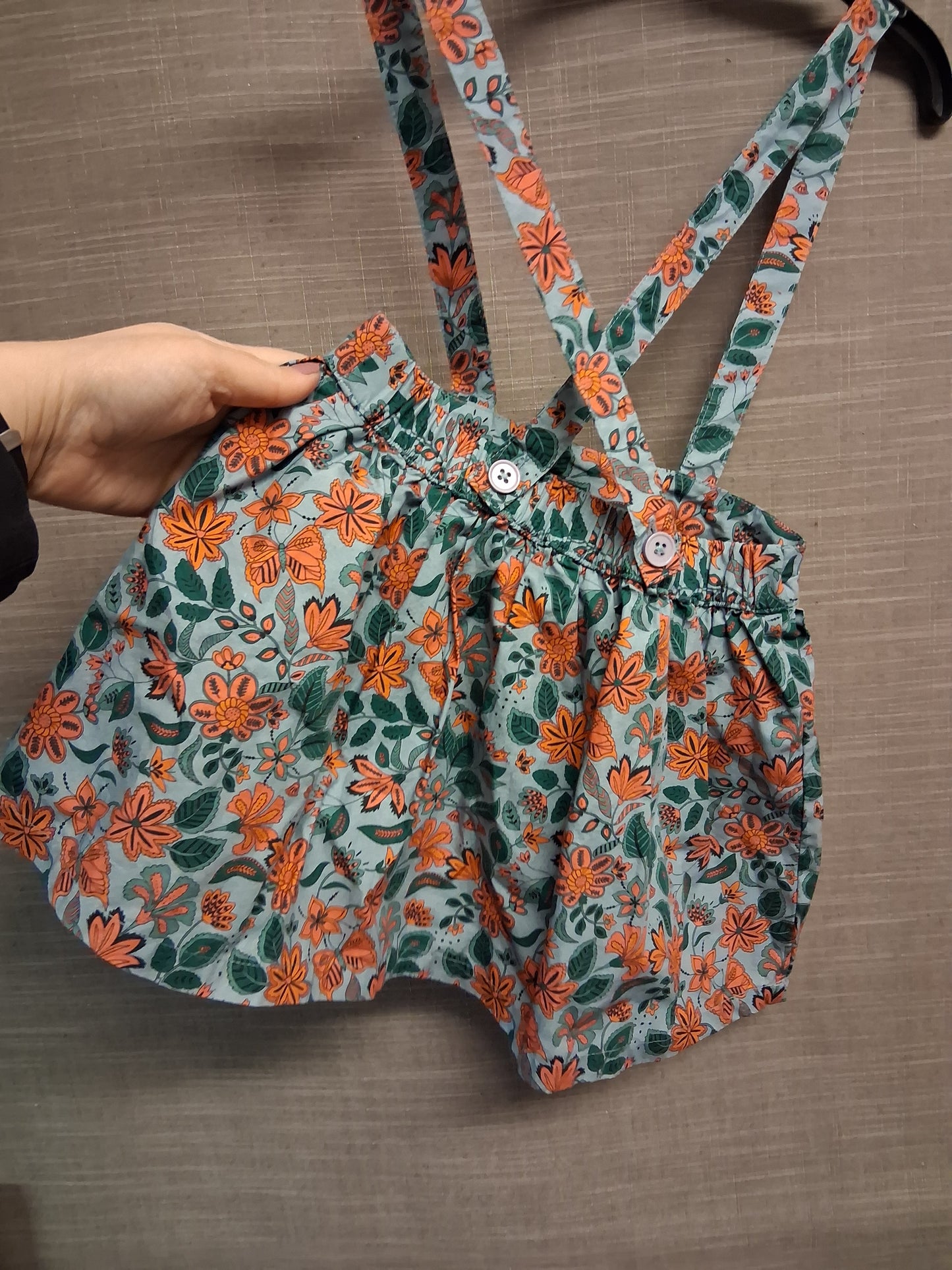 La Redoute Girls Pinafore Skirt Blue Floral Age 3 Years 100% Cotton