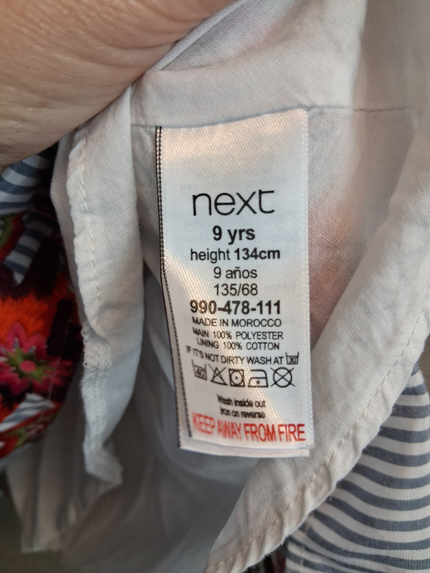 Next Girls Stripe Embroidered Floral Sleeveless Dress Age 9 Years