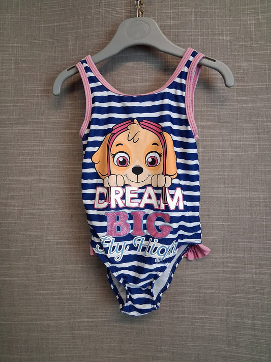 Paw Patrol George Skye Swimsuit One Piece Blue White Striped Age 3-4 years