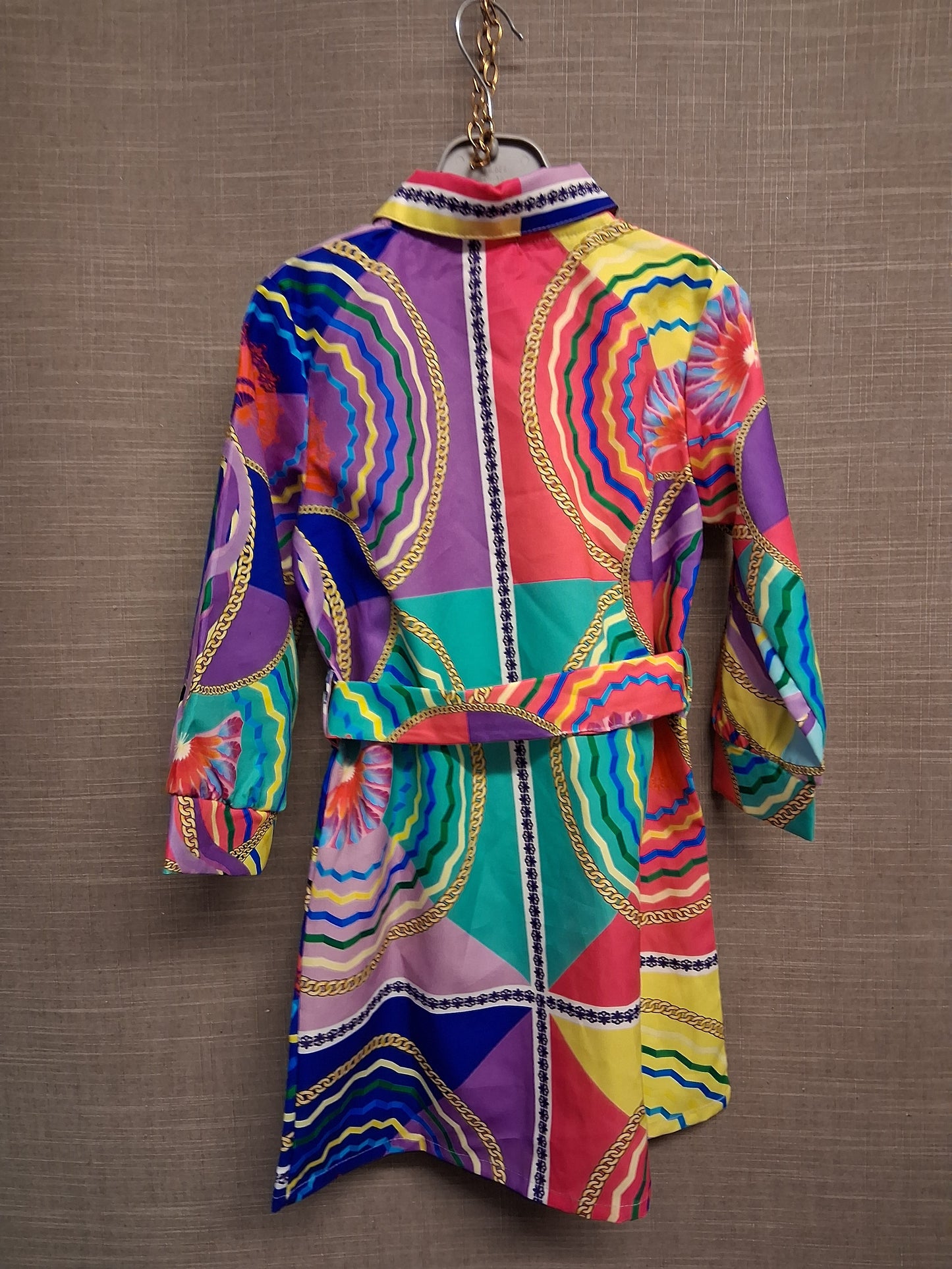 Shein Girls Chain Print Shirt Dress Multicolour 4 Years with Belt