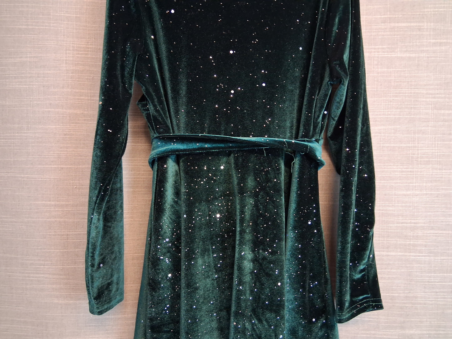 Shein Girls Green Sparkly Velour Dress with Belt Age 9-10 Years