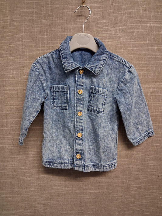 F&F Boys Blue Denim Shirt Long Sleeve Age 12-18 Months