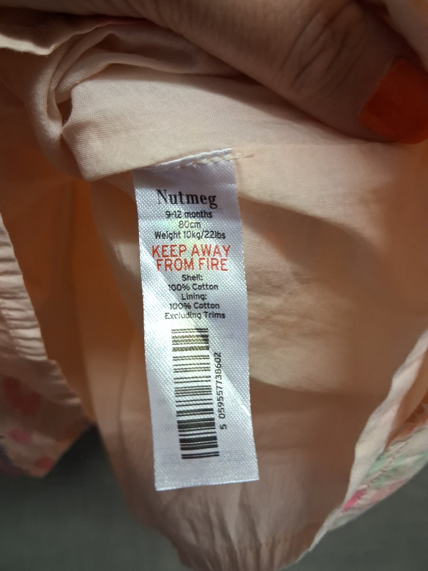 Nutmeg Girls Peach Floral Dress A Line Short Sleeve Age  9-12 Months