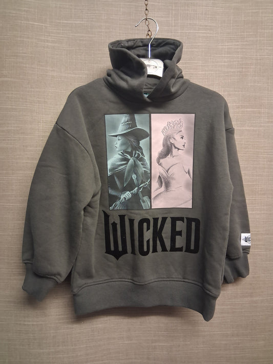 Primark Wicked Hoodie Elphaba Glinda Graphic Grey Age 7-8 Years